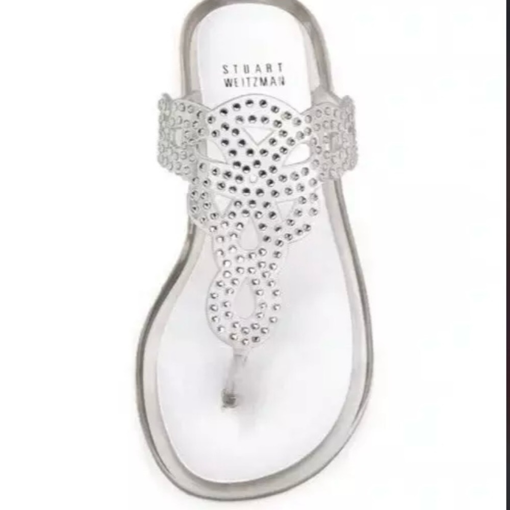 Stuart Weitzman clear “jelly” flip flop Sandals with Crystal Embellishments